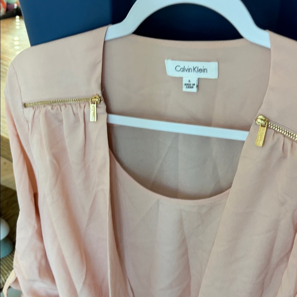 Calvin Klein Peach Blouse with Gold Accents